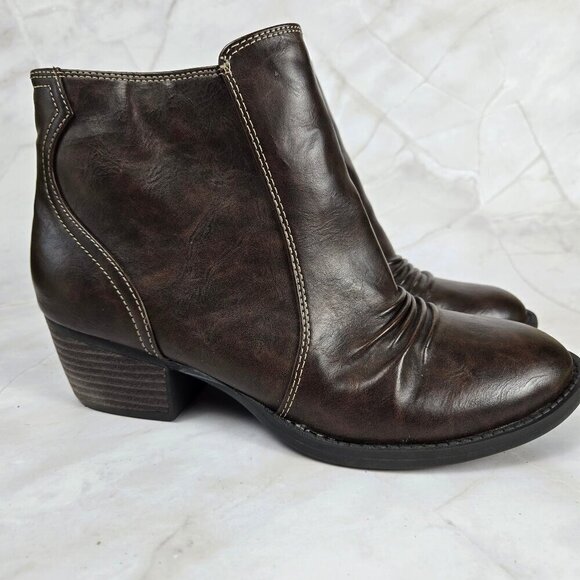 Dr Scholl's Size 8.5 Jolt Brown Faux Leather Booties Side Zipper Chunky Heel - Picture 2 of 16